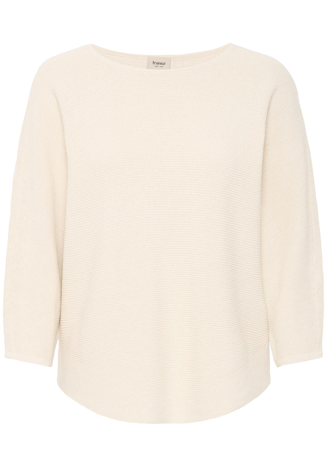 Fransa Casual 3/4 Sleeve Knit Pullover - Whisper White 6 Shaws Department Stores