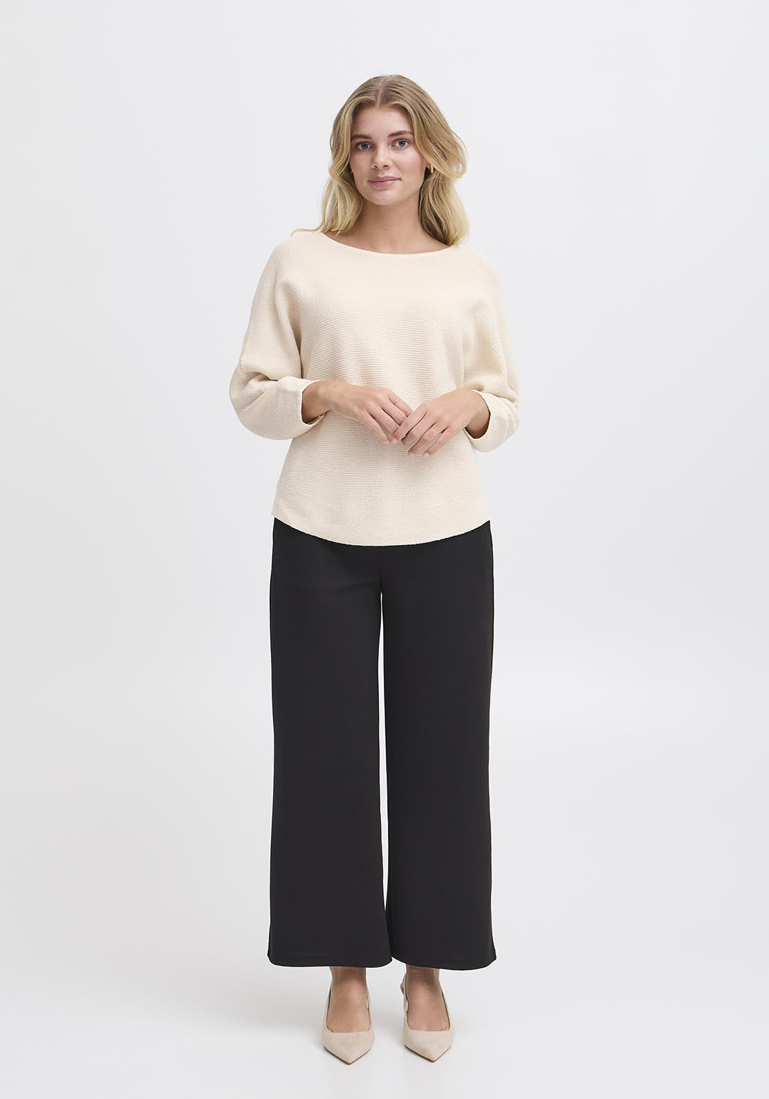 Fransa Casual 3/4 Sleeve Knit Pullover - Whisper White 1 Shaws Department Stores