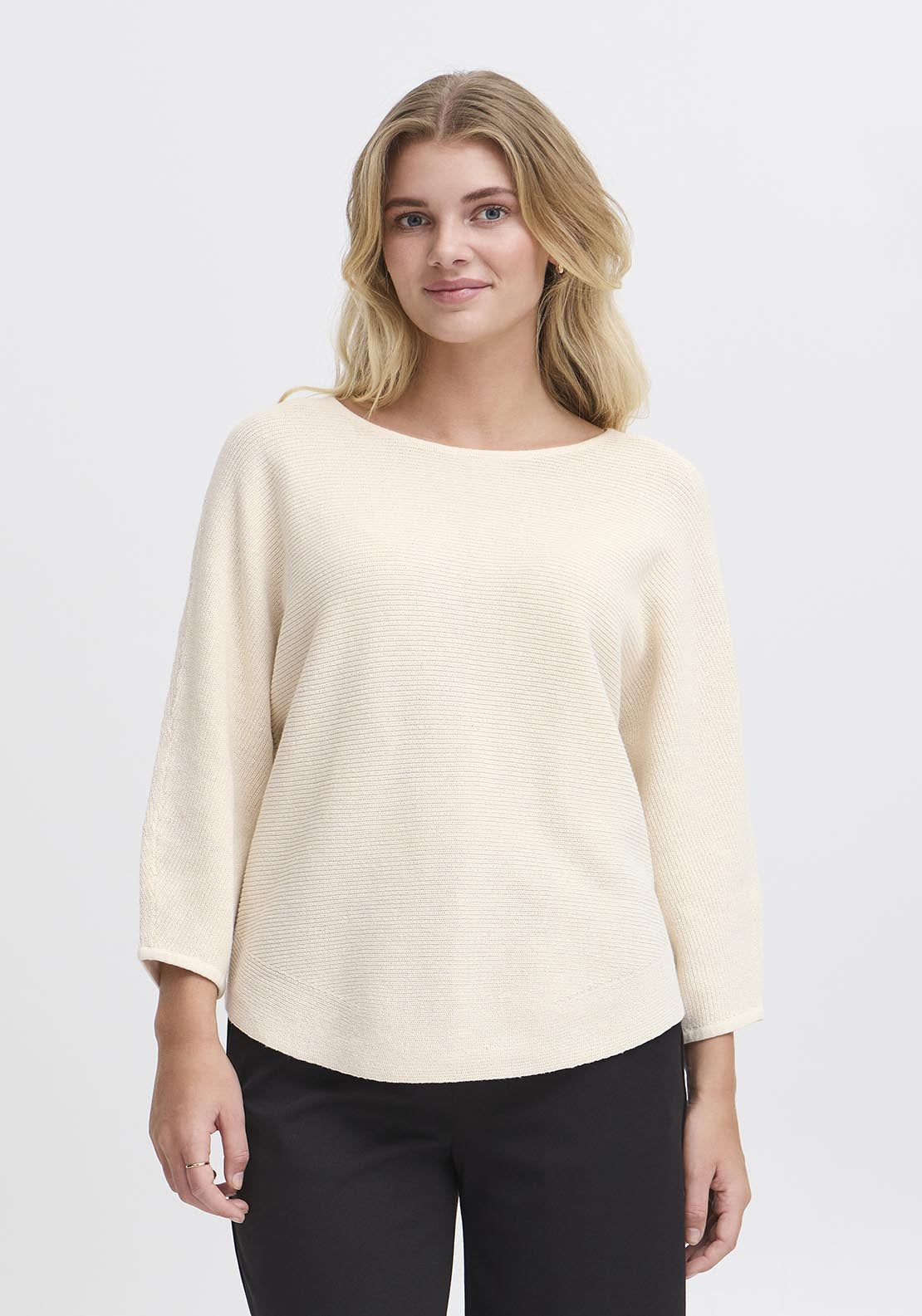 Fransa Casual 3/4 Sleeve Knit Pullover - Whisper White 2 Shaws Department Stores