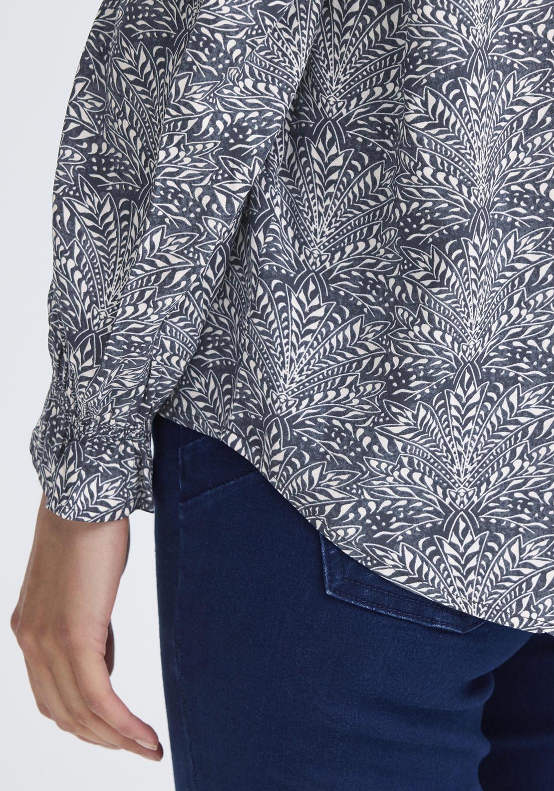 Fransa Long Sleeve Blouse - Night - Whisper White Art 3 Shaws Department Stores