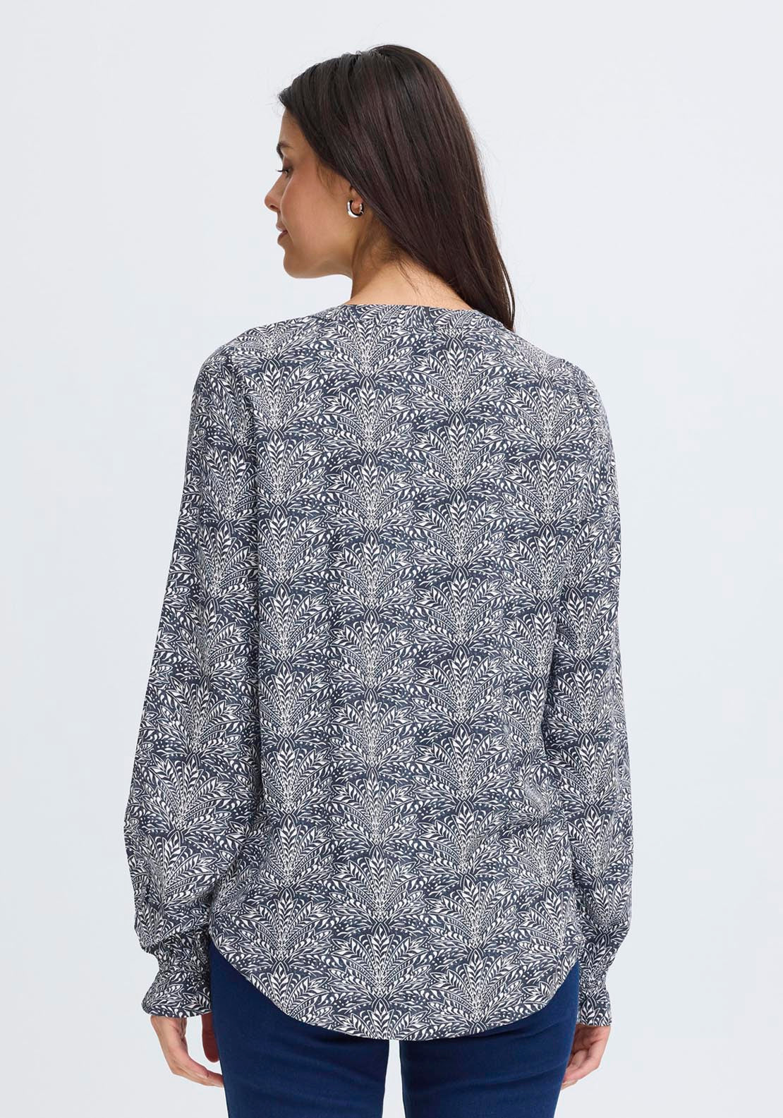 Fransa Long Sleeve Blouse - Night - Whisper White Art 2 Shaws Department Stores
