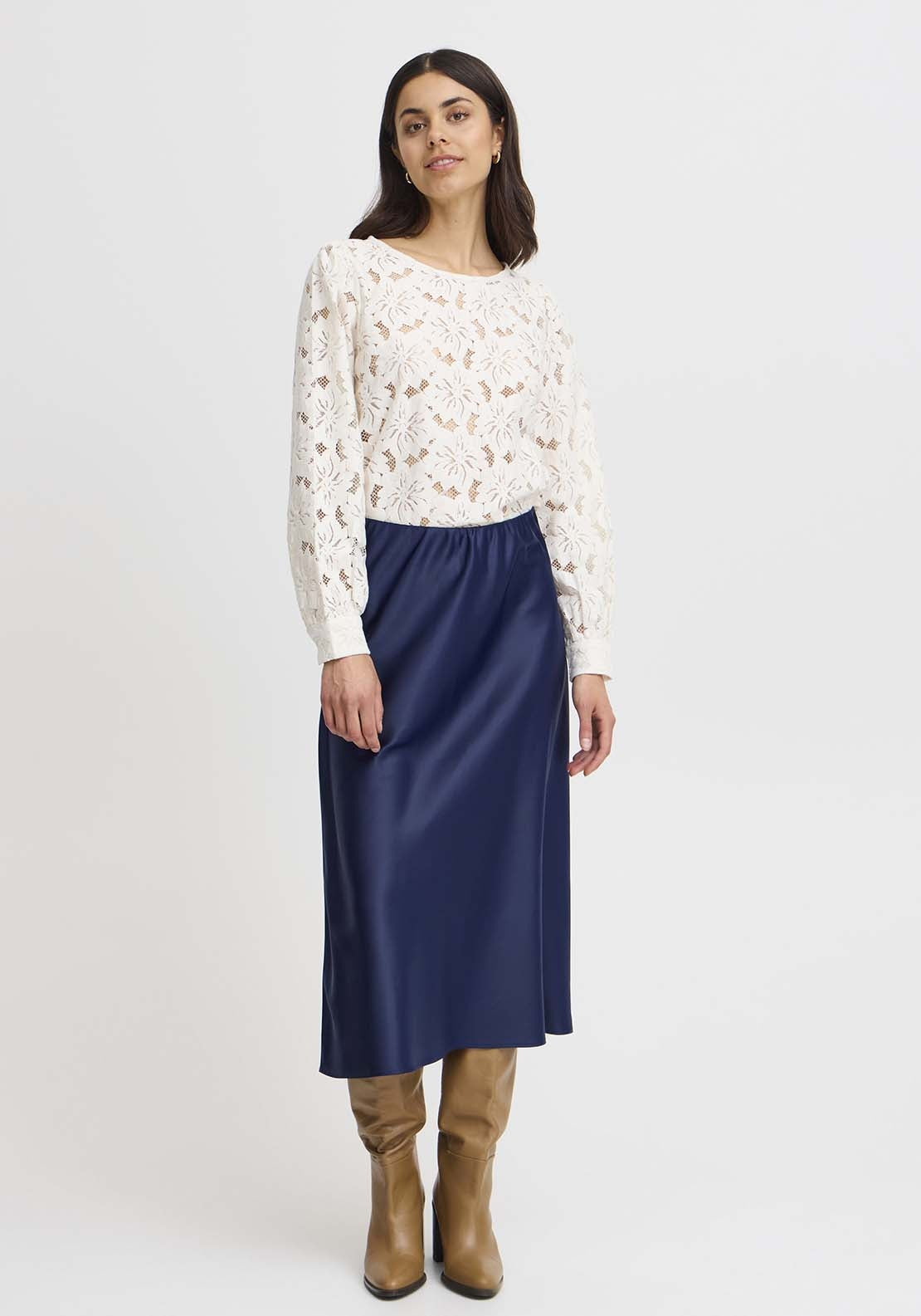 Fransa Casual Midi Skirt - Vintage Indigo 1 Shaws Department Stores