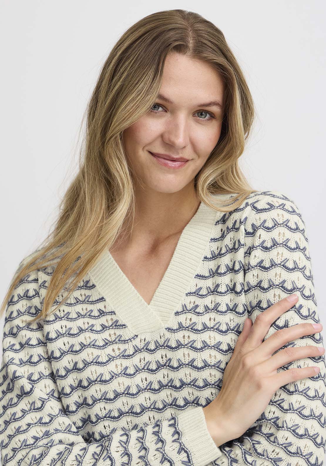 Fransa Long Sleeve Knit Pullover - Vintage Indigo Mix 2 Shaws Department Stores