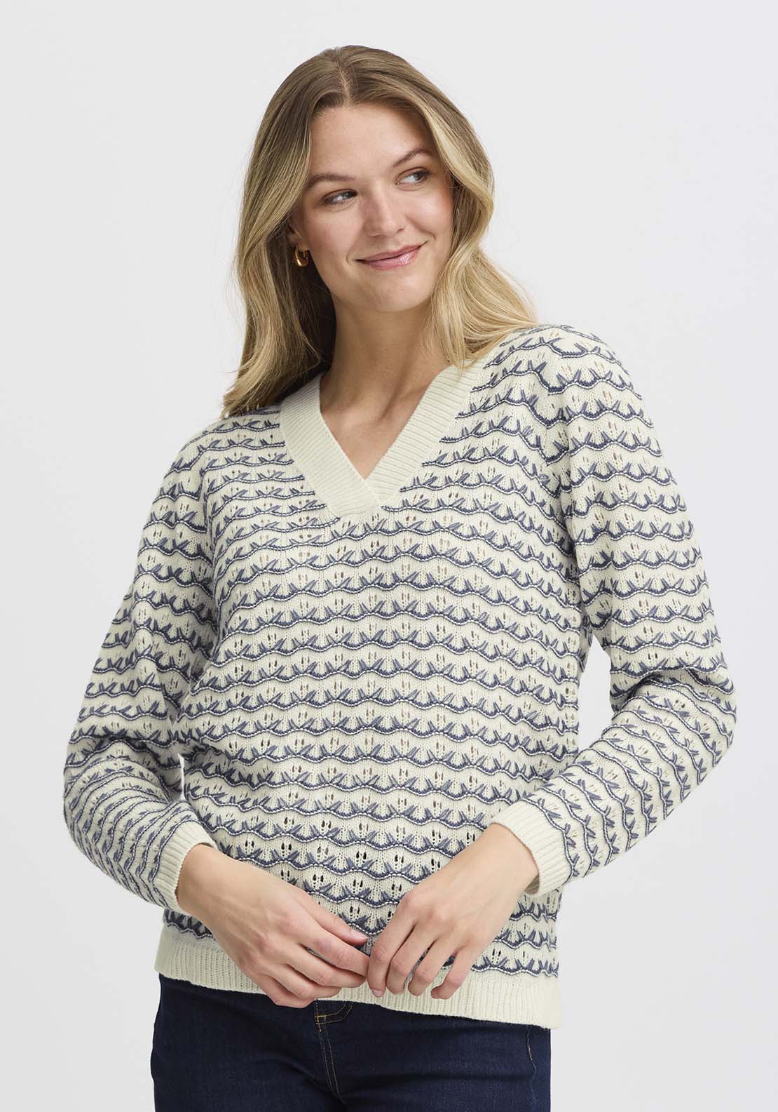 Fransa Long Sleeve Knit Pullover - Vintage Indigo Mix 1 Shaws Department Stores