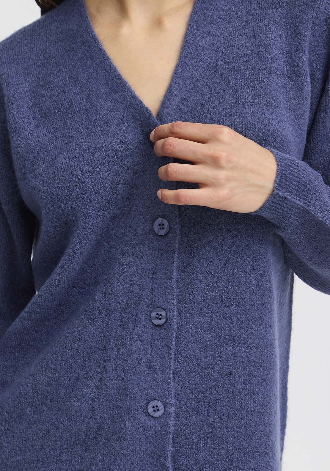 Fransa Long Sleeve Knit Cardigan - Vintage Indigo Melange 3 Shaws Department Stores