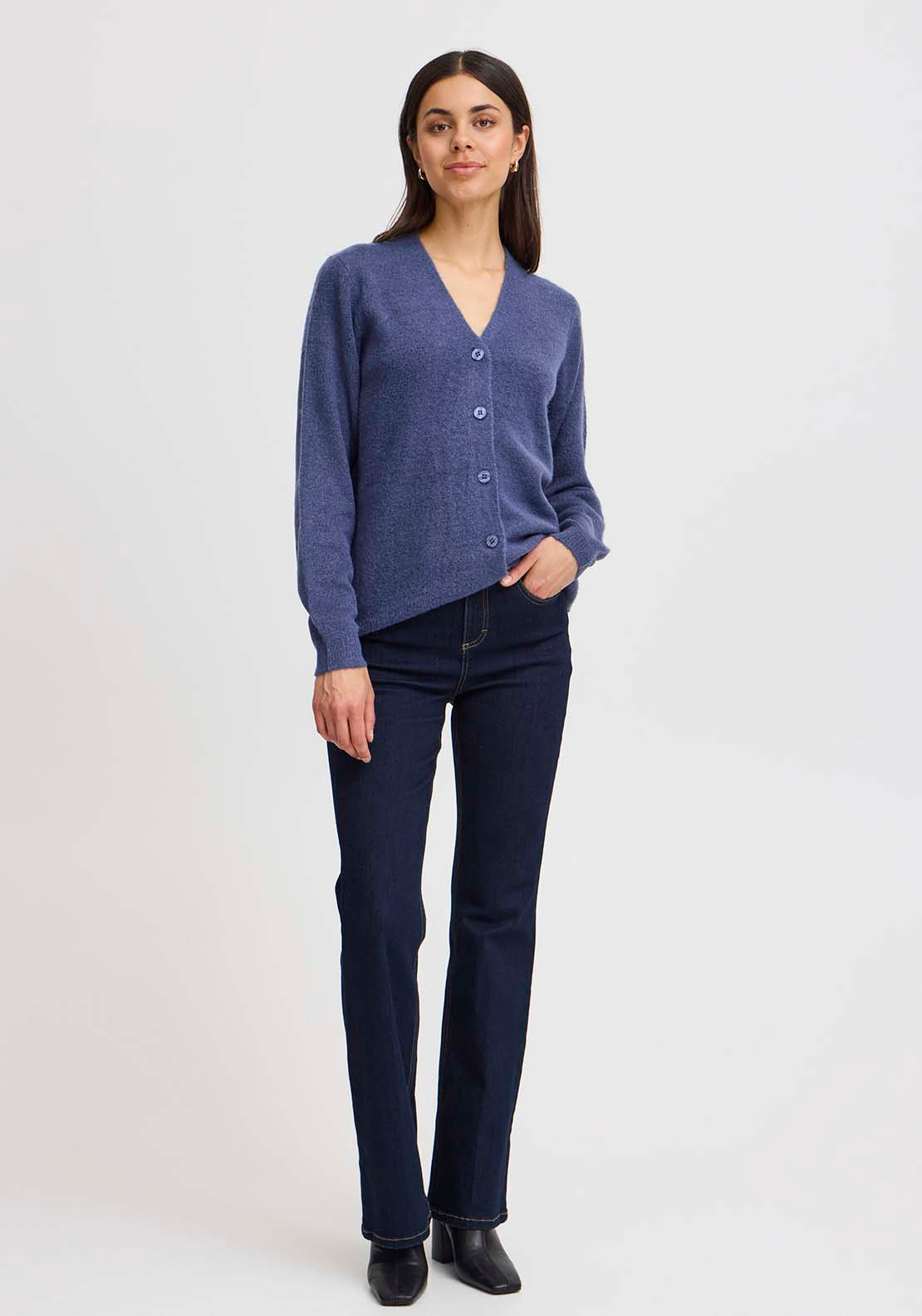 Fransa Long Sleeve Knit Cardigan - Vintage Indigo Melange 4 Shaws Department Stores
