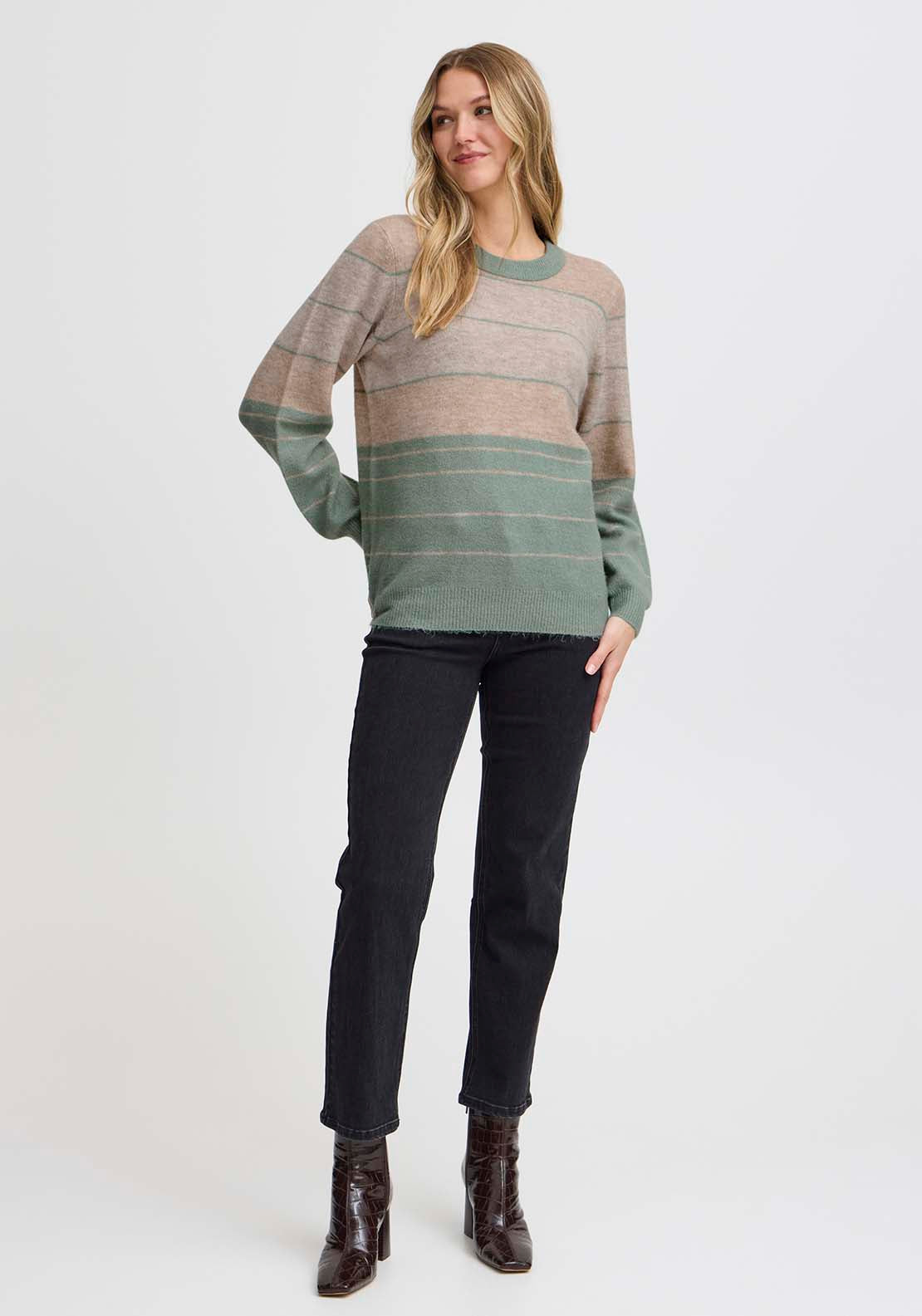 Fransa Long Sleeve Knit Pullover - Green Bay Melange 3 Shaws Department Stores