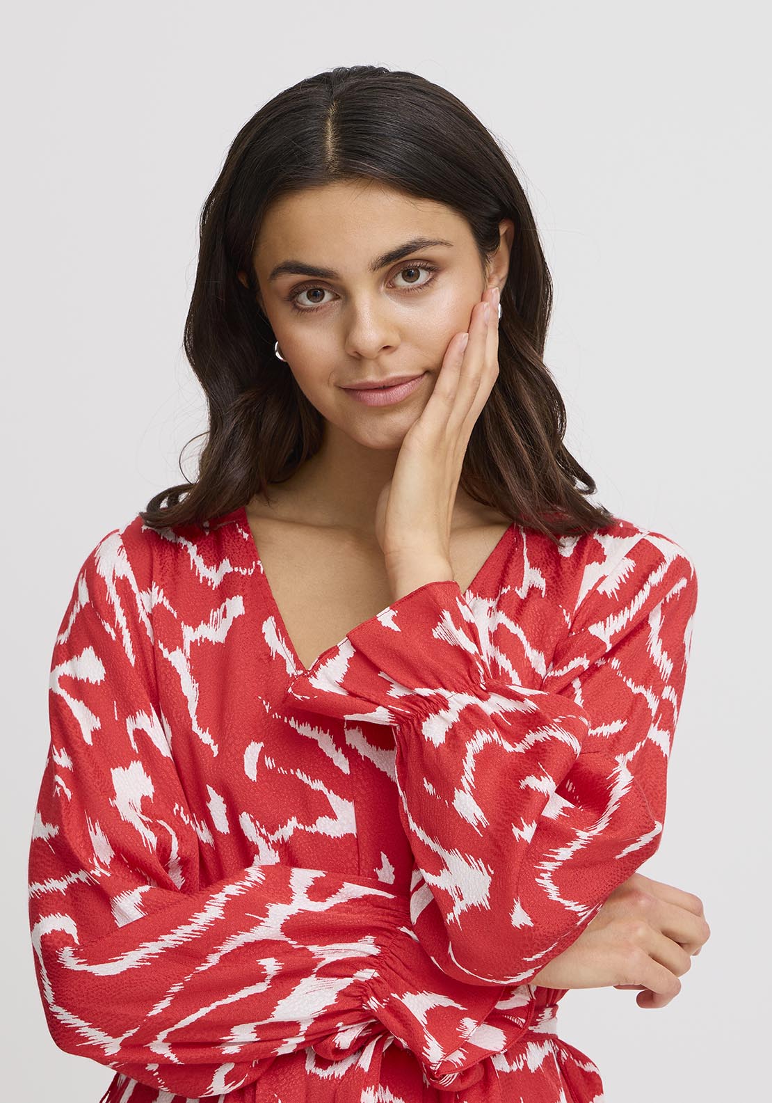 Fransa Casual Long Sleeve Light Woven Dress - Red 2 Shaws Department Stores