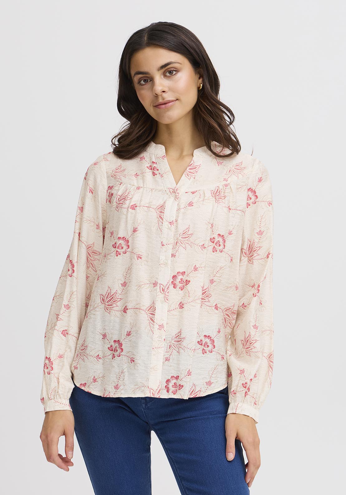 Fransa Casual Long Sleeve Woven Shirt - Cream 3 Shaws Department Stores
