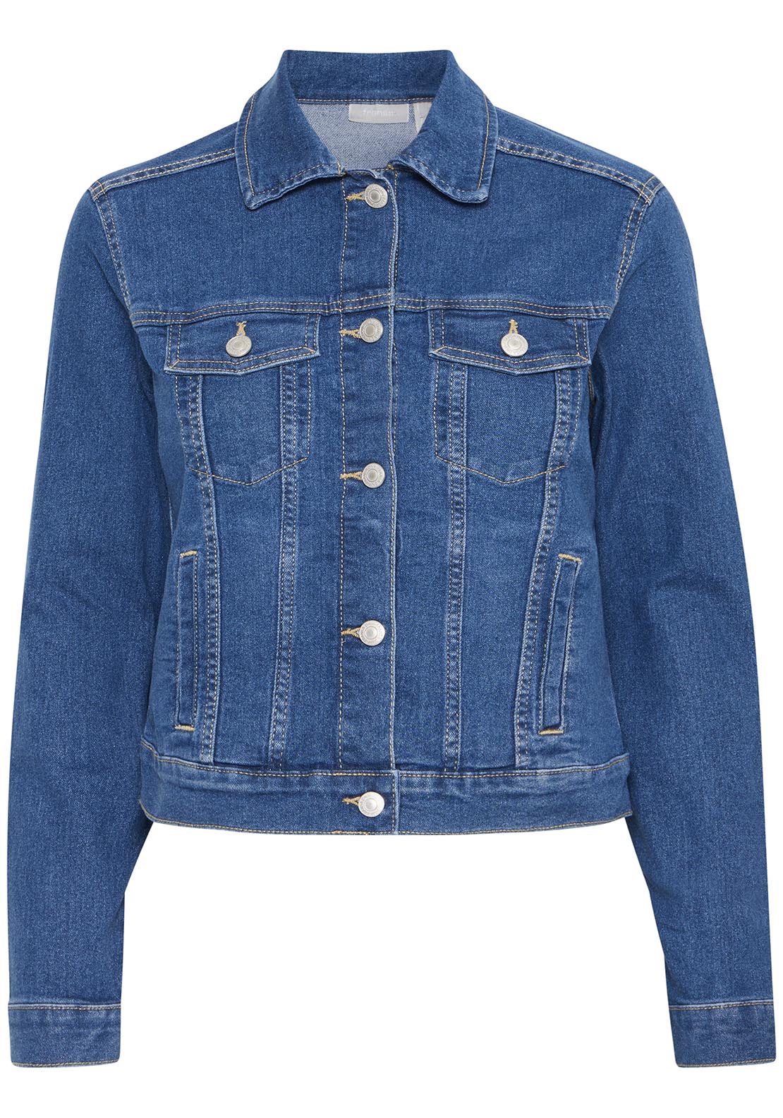 Fransa Casual Long Sleeve Denim Jacket - Mid Blue Denim 4 Shaws Department Stores