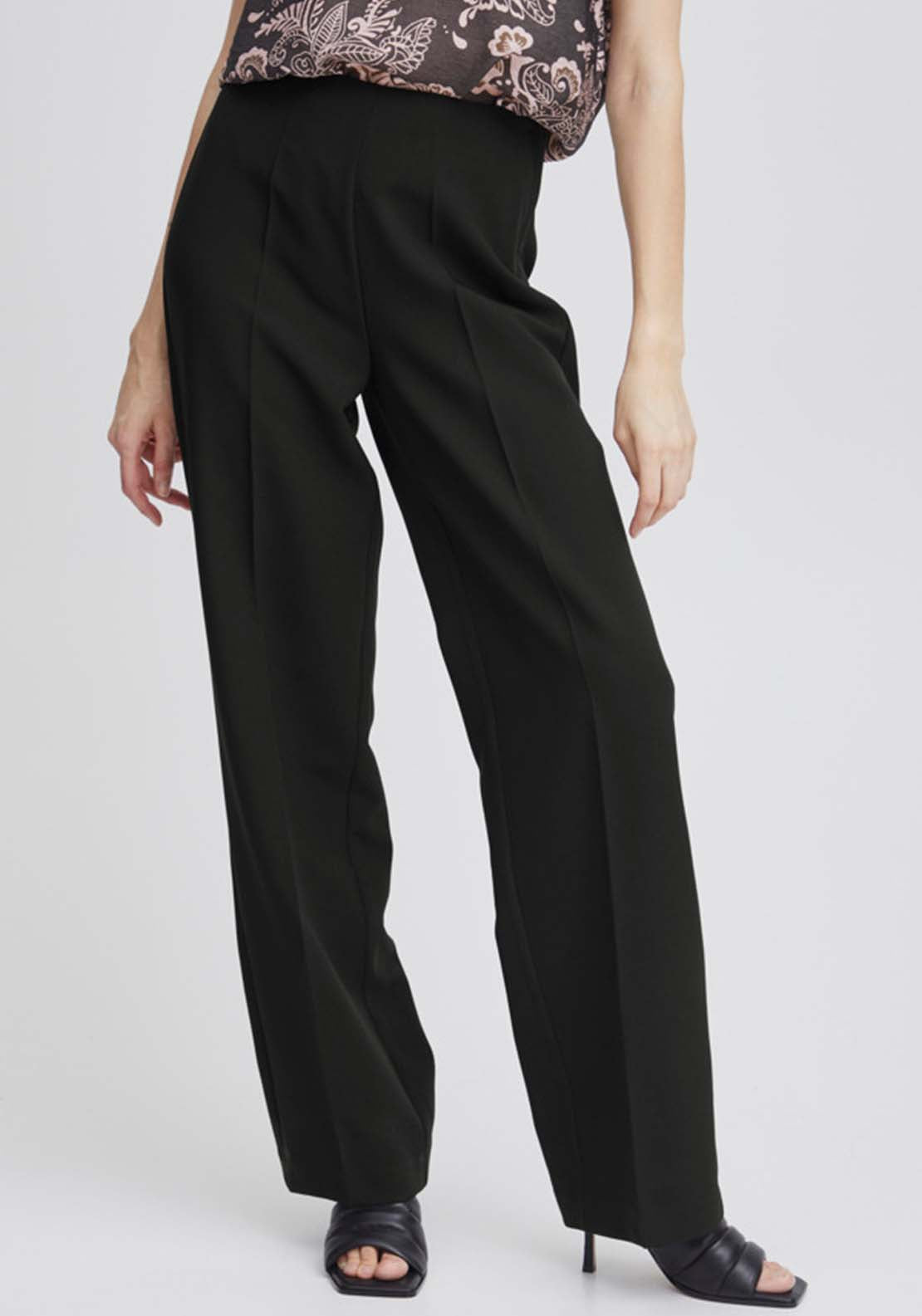 Fransa Casual Wide Leg Trousers - Black 1 Shaws Department Stores