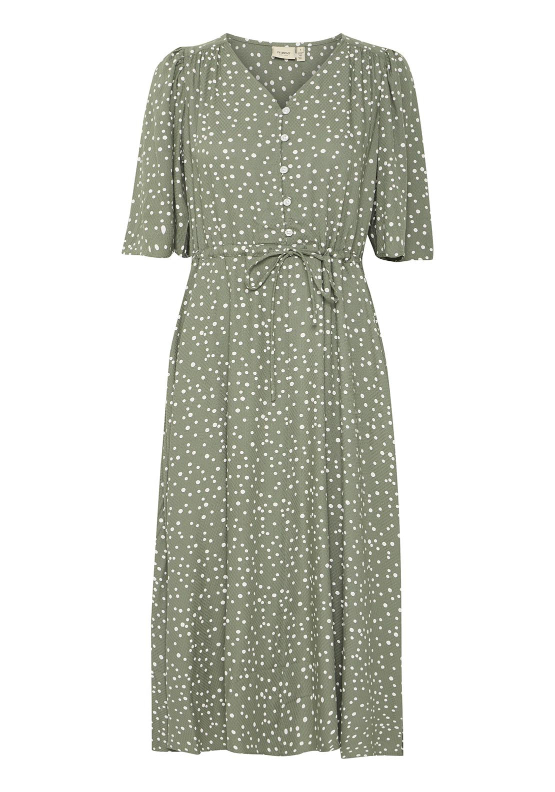 Fransa Casual Flared Sleeve Light Woven Dress - Agave Green Mix 7 Shaws Department Stores