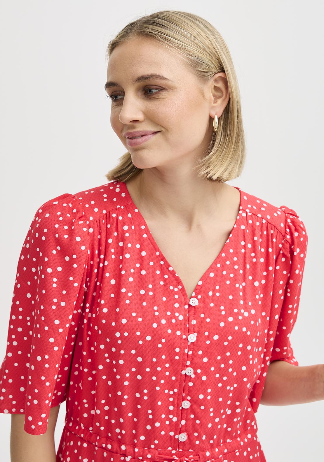 Fransa Casual Flared Sleeve Light Woven Dress - Red 6 Shaws Department Stores