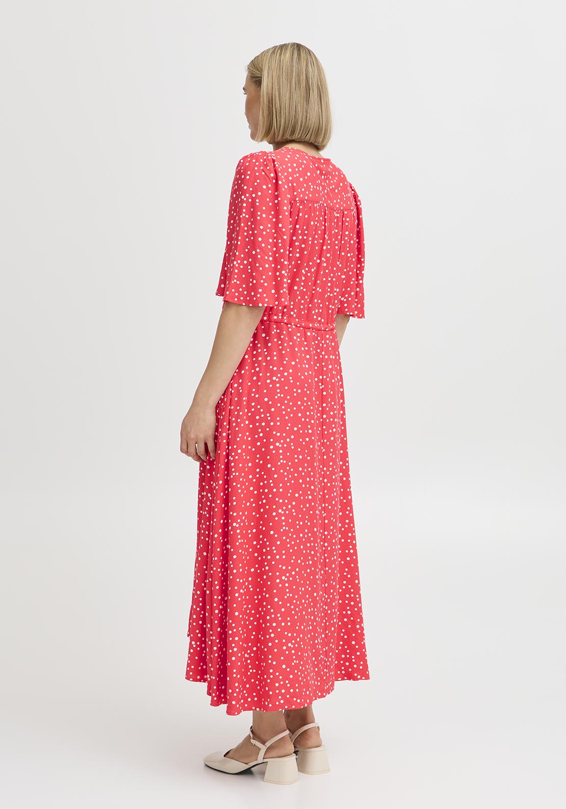 Fransa Casual Flared Sleeve Light Woven Dress - Red 5 Shaws Department Stores