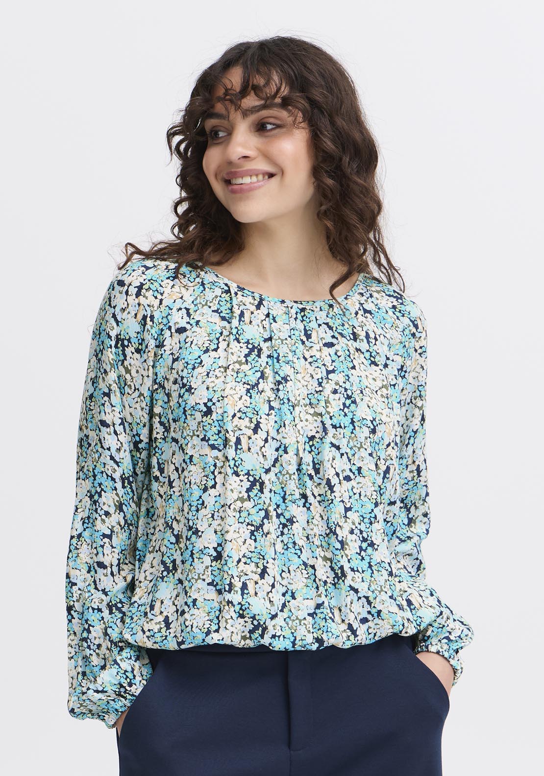 Fransa Pos Long Sleeve Blouse - Bachelor Button Mix 1 Shaws Department Stores
