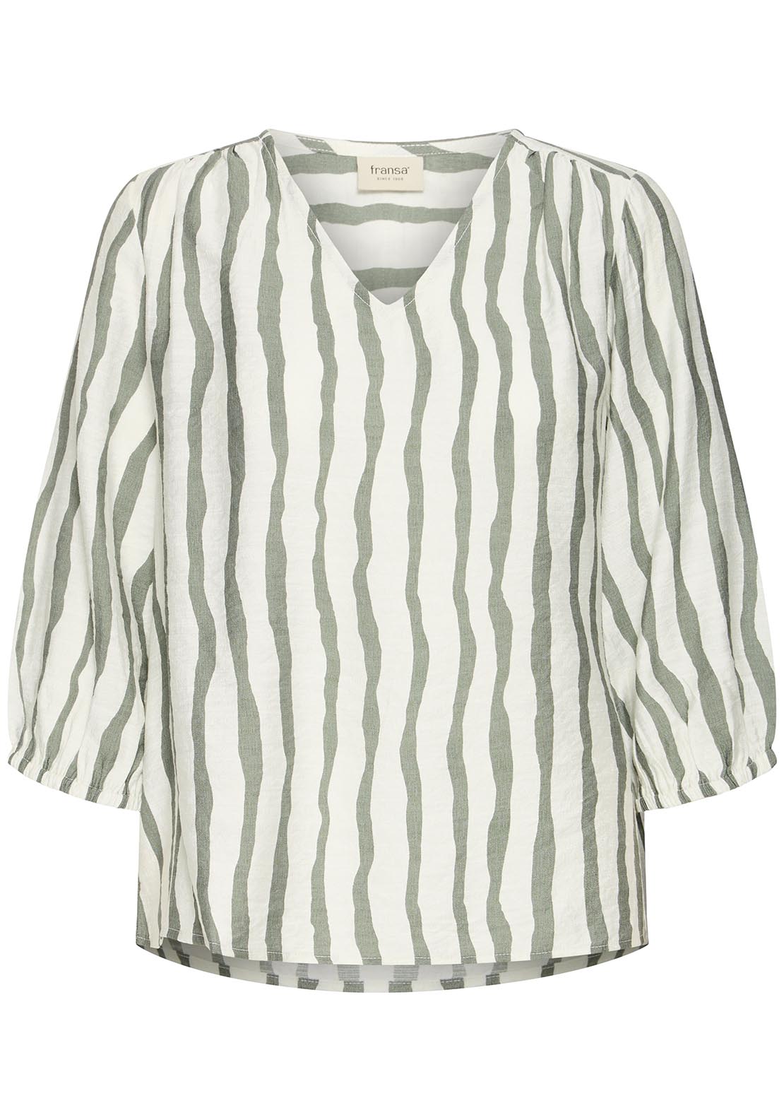 Fransa Casual 3/4 Sleeve Blouse - Agave Green Stripe 1 Shaws Department Stores