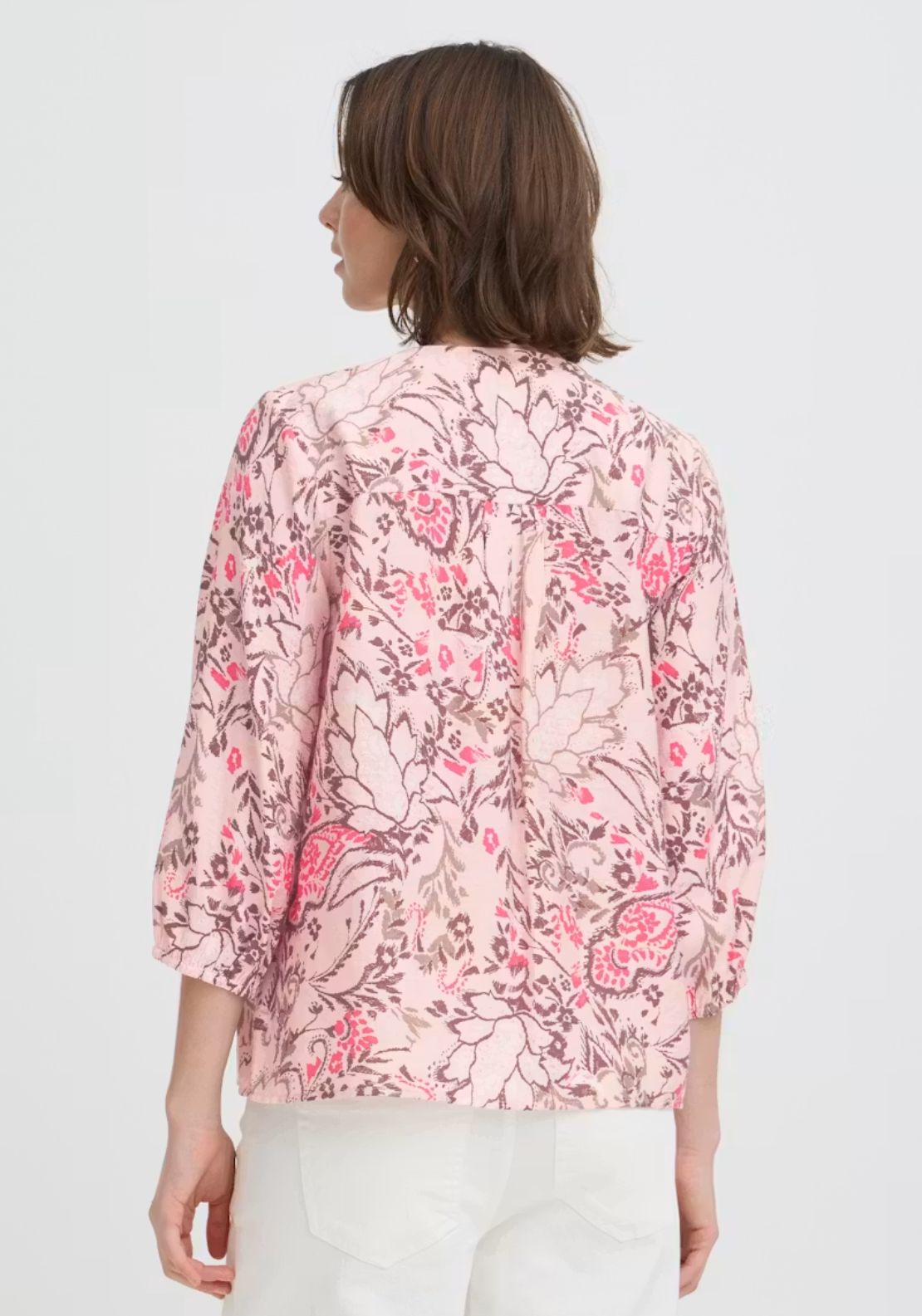 Fransa Floral V-Neck Blouse - Femi Bouquet Lotus 2 Shaws Department Stores