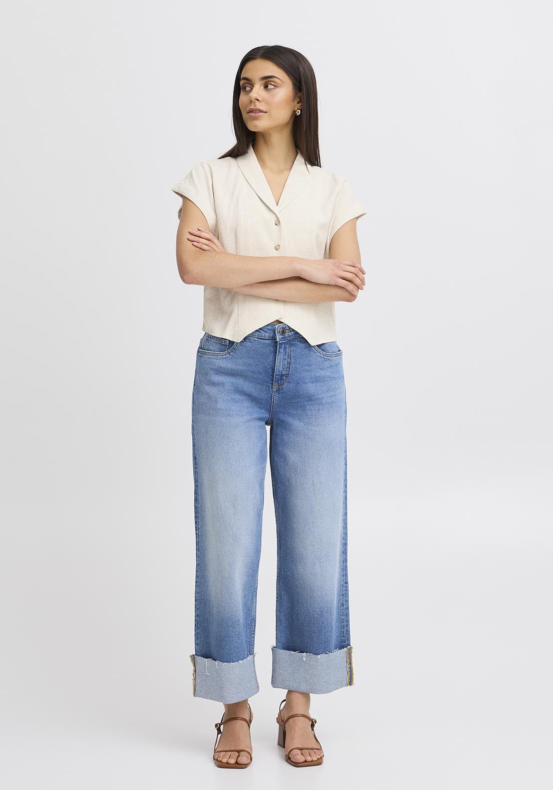 Fransa Casual Cap Sleeve Shirt - Whisper White Melange 1 Shaws Department Stores