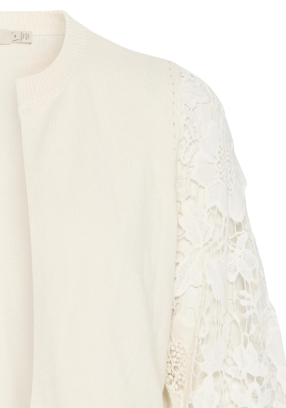 Fransa Casual Cropped Sleeve Knit Cardigan - Whisper White 3 Shaws Department Stores
