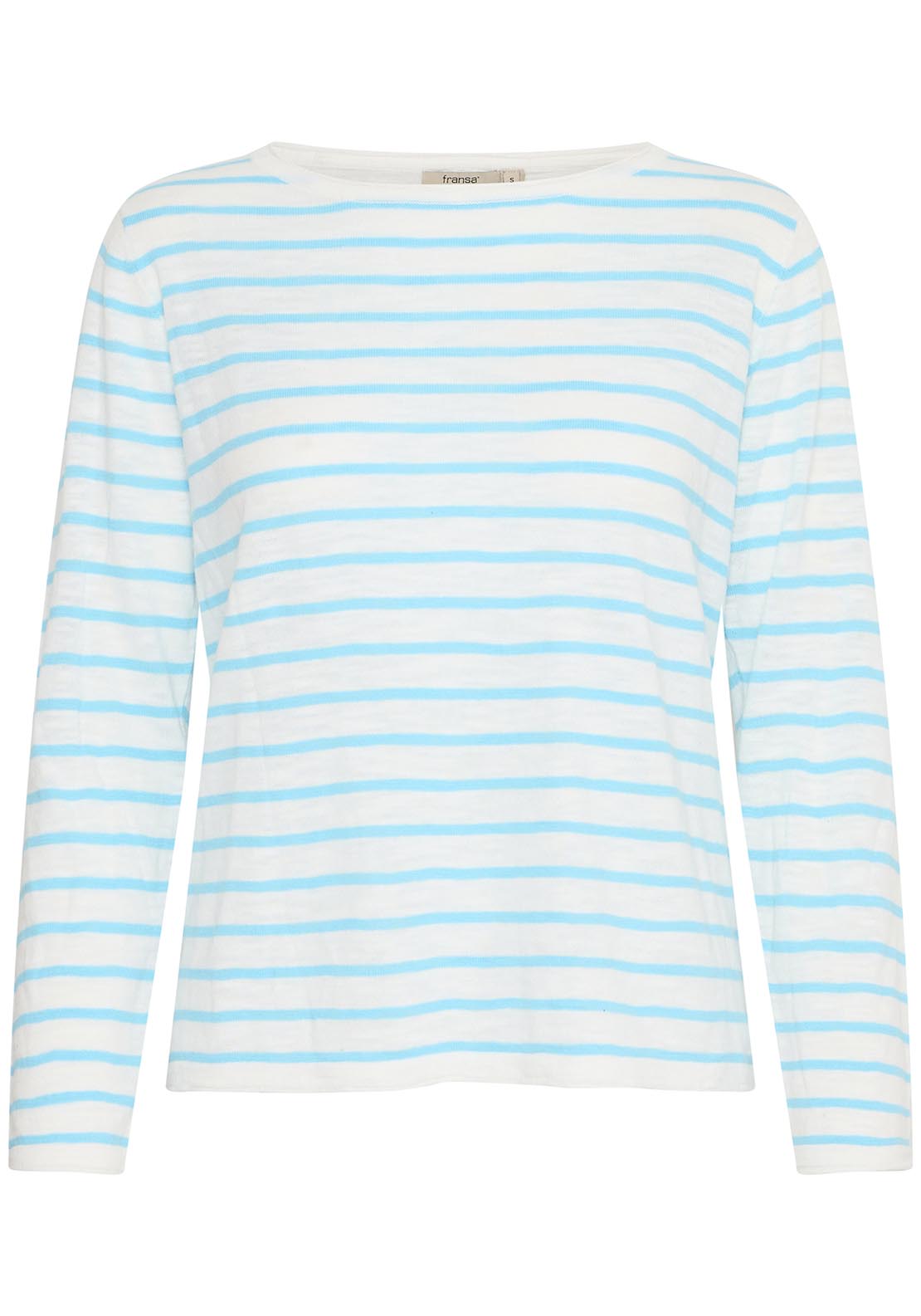 Fransa Casual Long Sleeve Knit Pullover - Blue Stripe 1 Shaws Department Stores