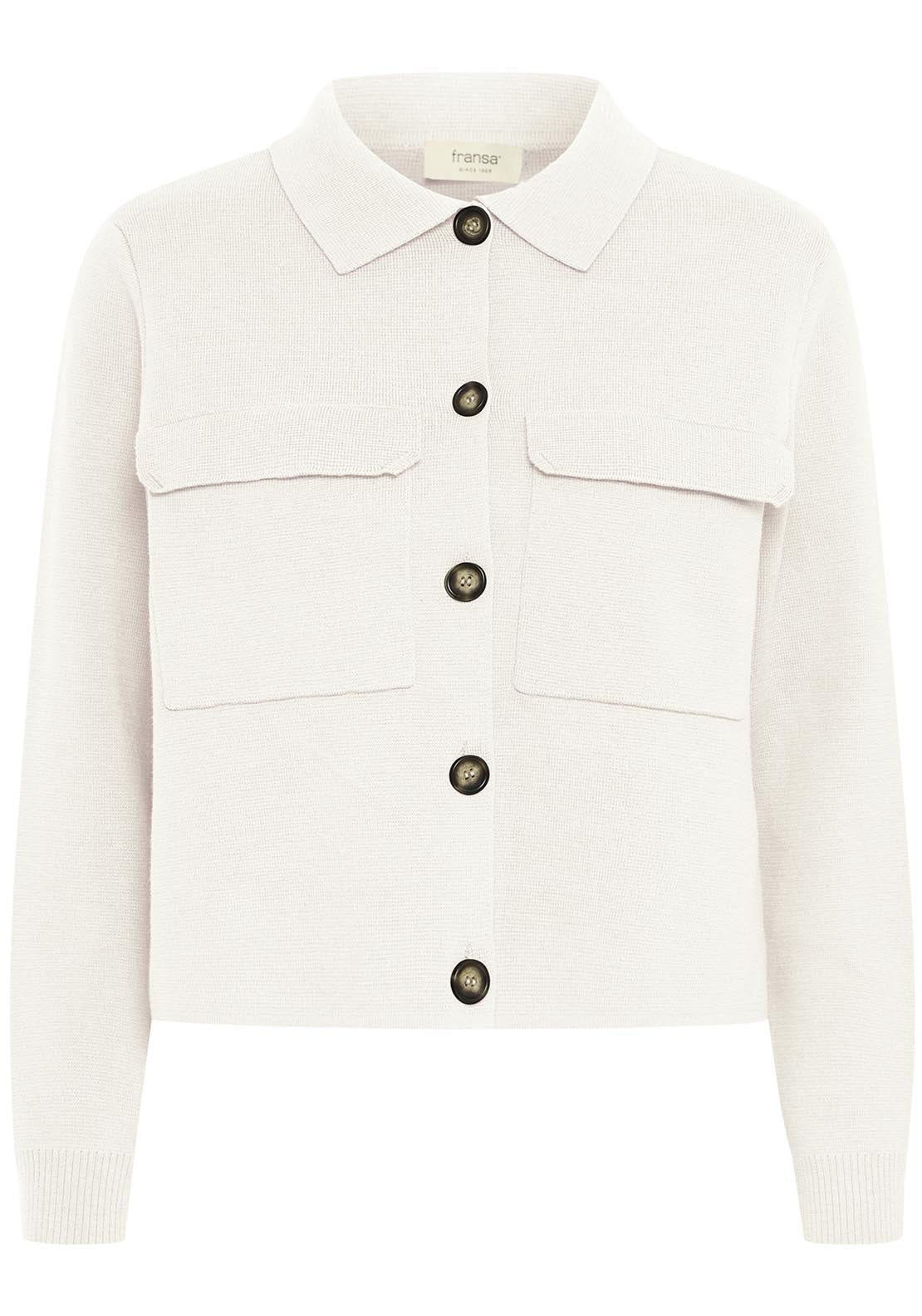 Fransa Casual Long Sleeve Knit Cardigan - Whisper White 6 Shaws Department Stores