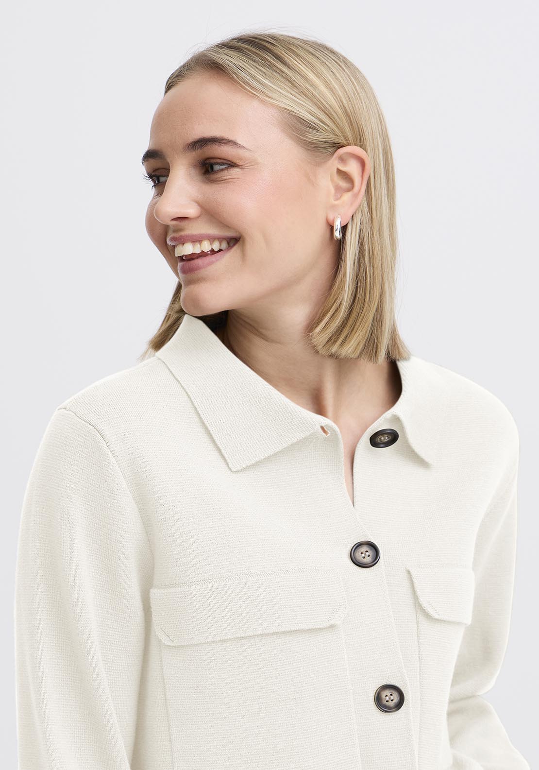 Fransa Casual Long Sleeve Knit Cardigan - Whisper White 3 Shaws Department Stores