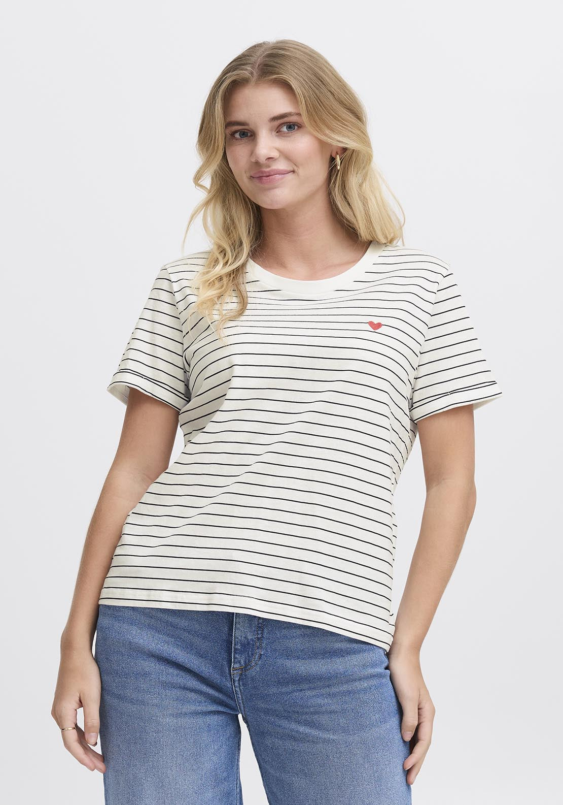 Fransa Casual Short Sleeve T-Shirt - White Stripe 4 Shaws Department Stores