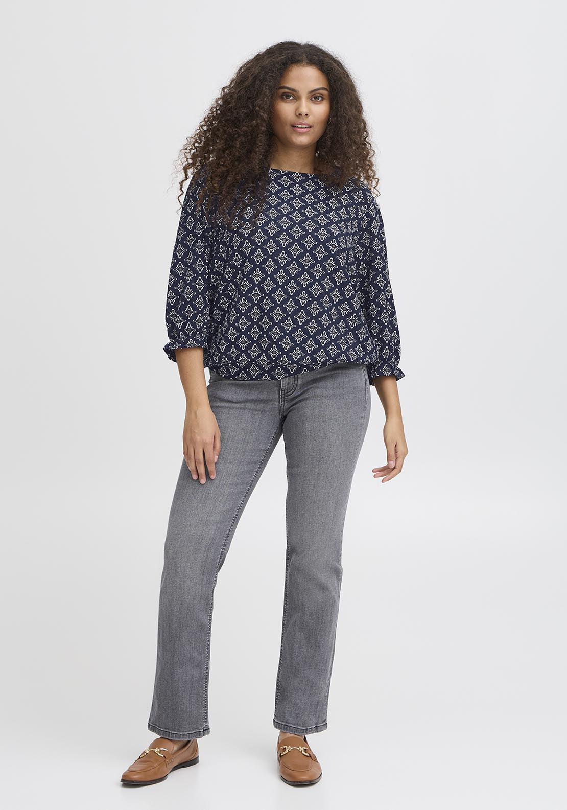 Fransa Casual 3/4 Sleeve T-Shirt -Navy 1 Shaws Department Stores