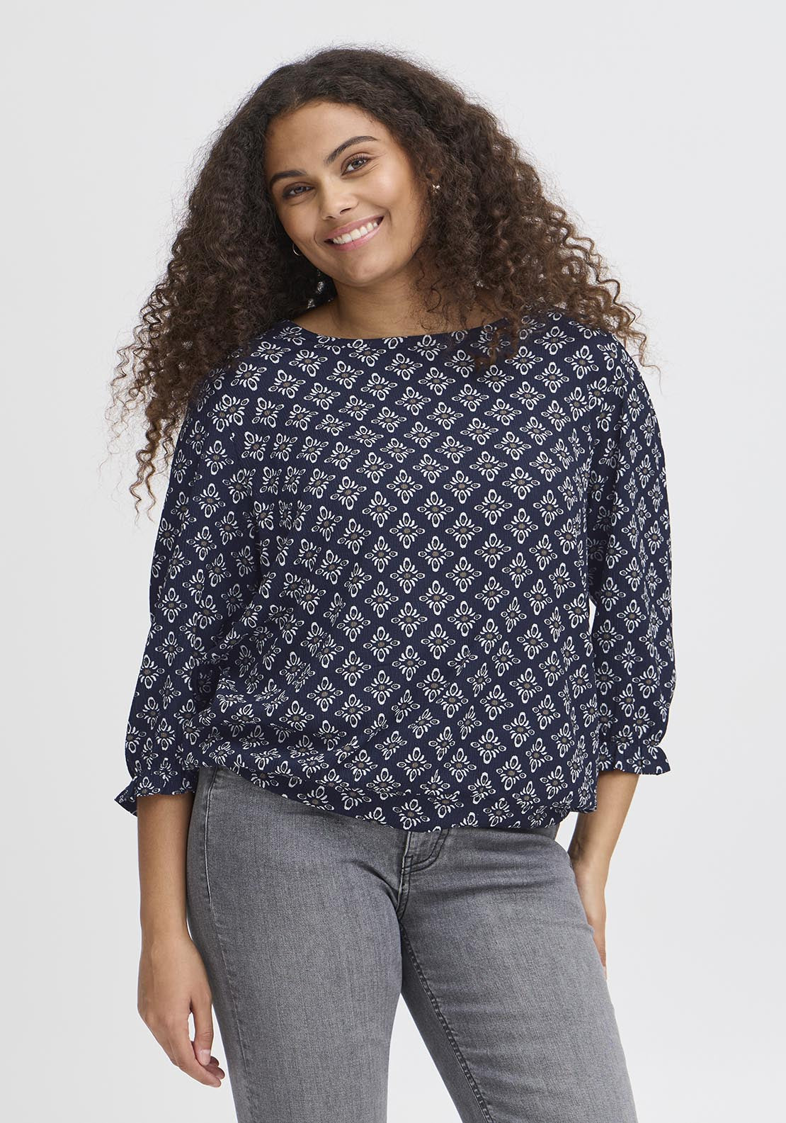 Fransa Casual 3/4 Sleeve T-Shirt -Navy 5 Shaws Department Stores