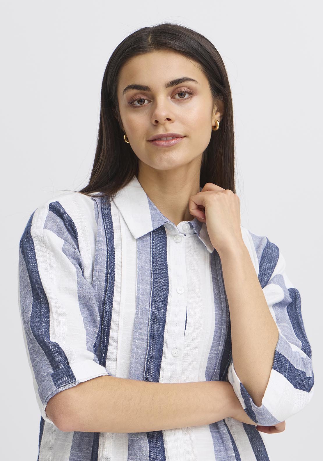 Fransa Light Woven Dress - Navy And White Stripe 4 Shaws Department Stores