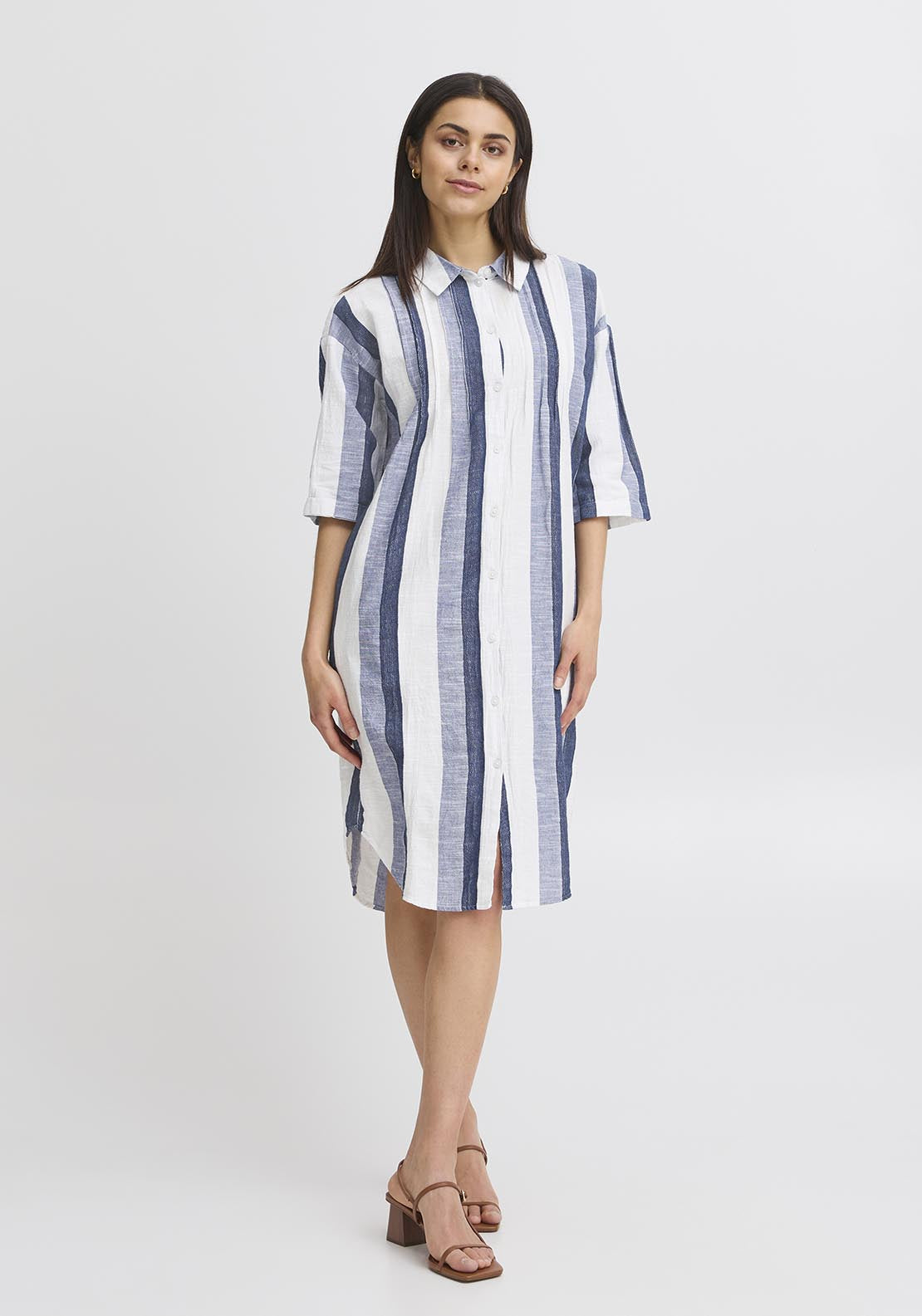 Fransa Light Woven Dress - Navy And White Stripe 1 Shaws Department Stores