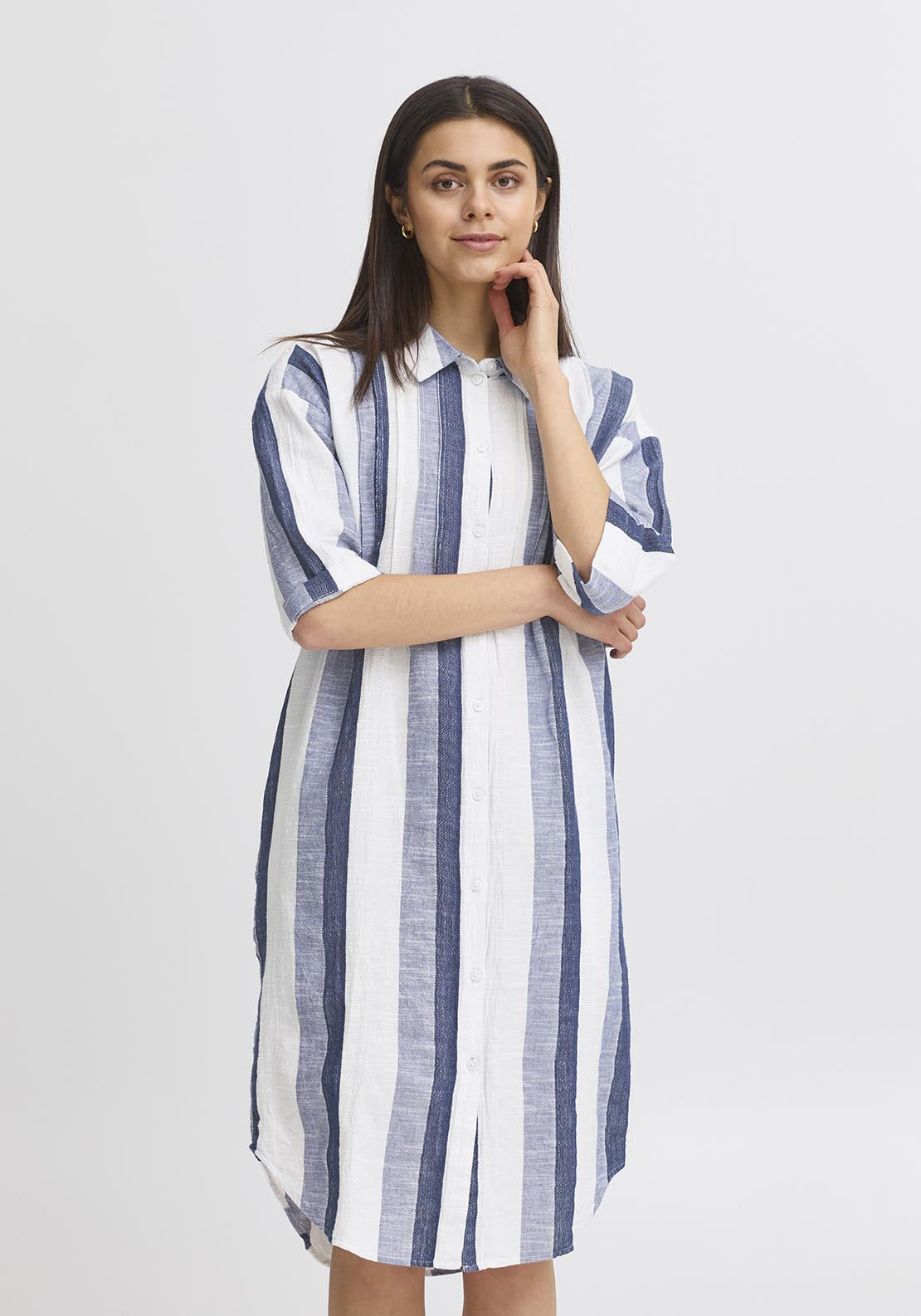 Fransa Light Woven Dress - Navy And White Stripe 3 Shaws Department Stores