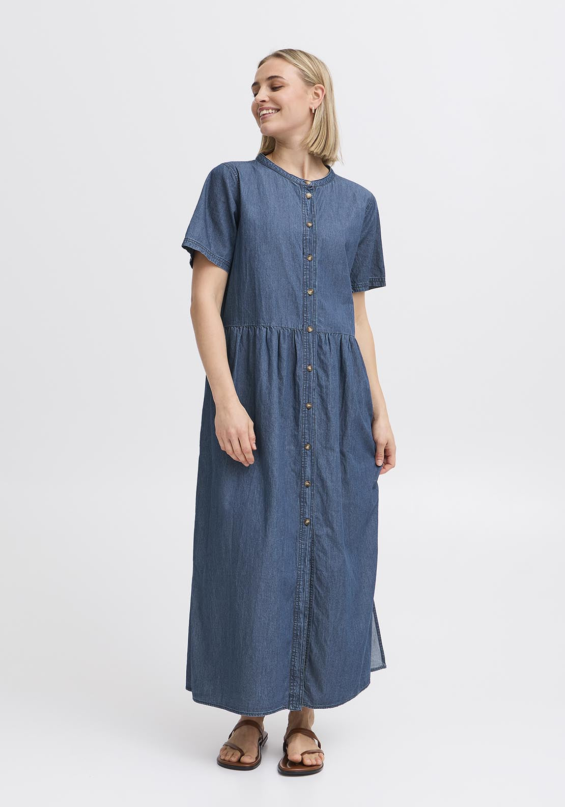 Fransa Light Woven Dress - Clear Blue Denim 1 Shaws Department Stores
