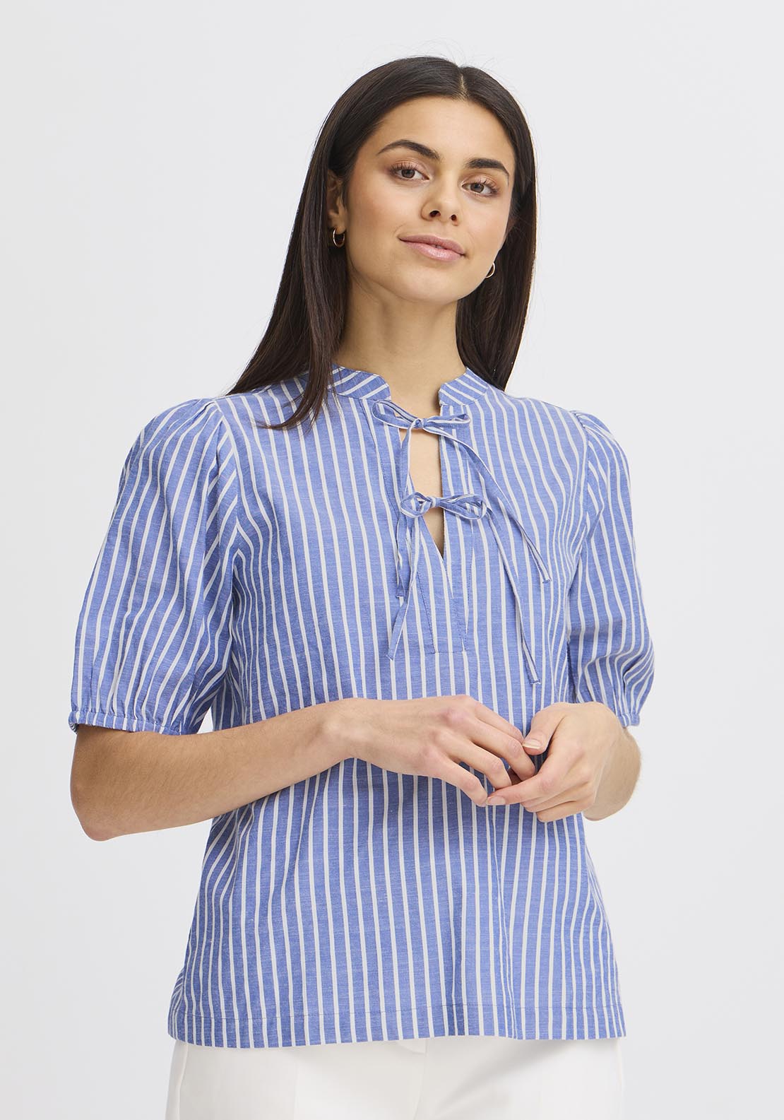 Fransa Casual Short Sleeve Blouse - Blue 3 Shaws Department Stores