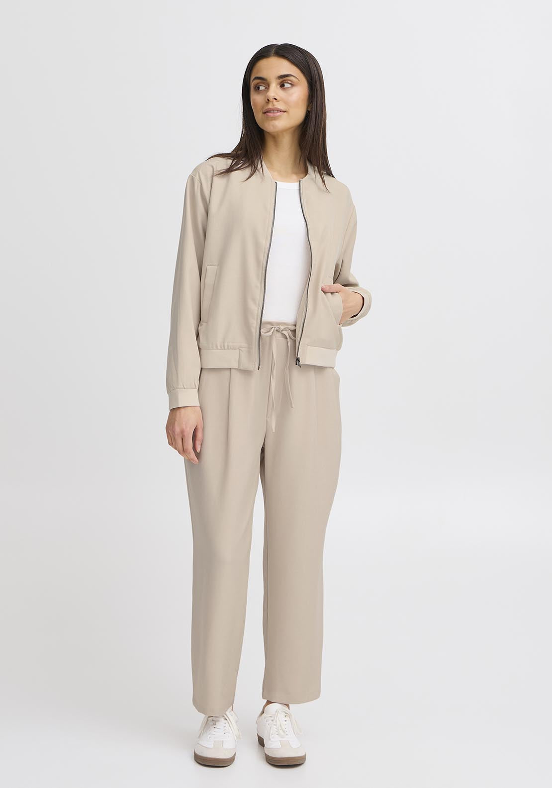 Fransa Casual Long Sleeve Jacket - Tan 1 Shaws Department Stores