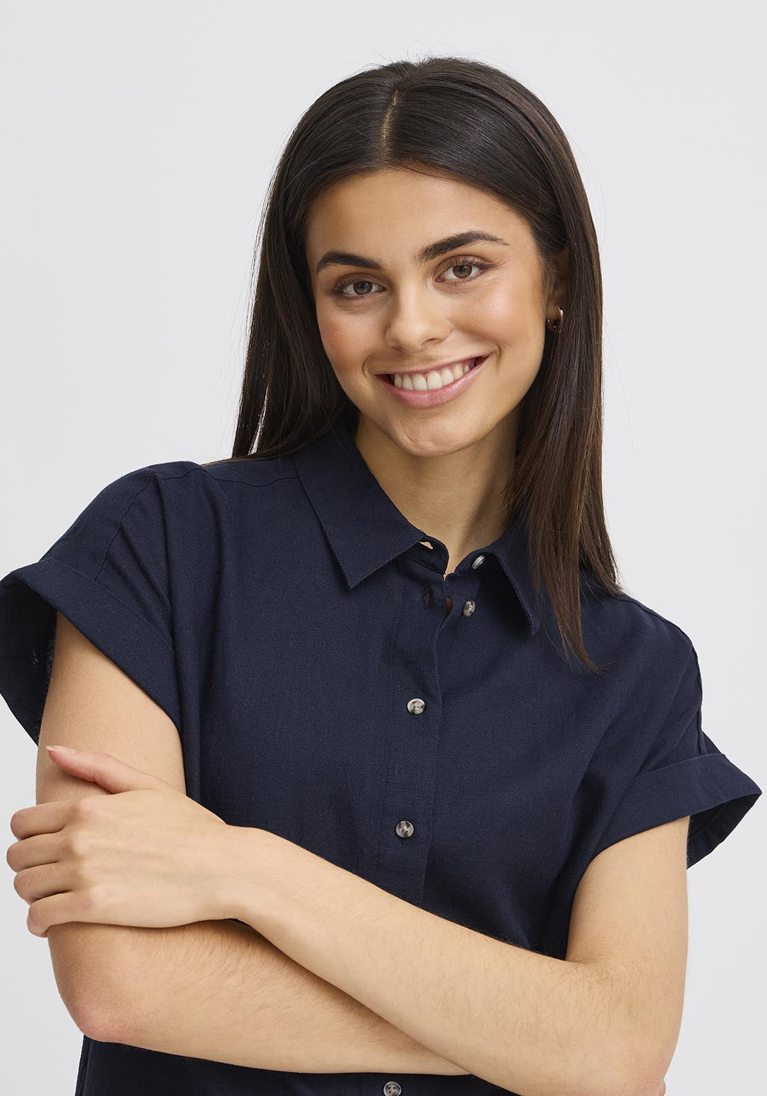 Fransa Casual Short Sleeve Light Woven Dress - Navy Blazer 5 Shaws Department Stores