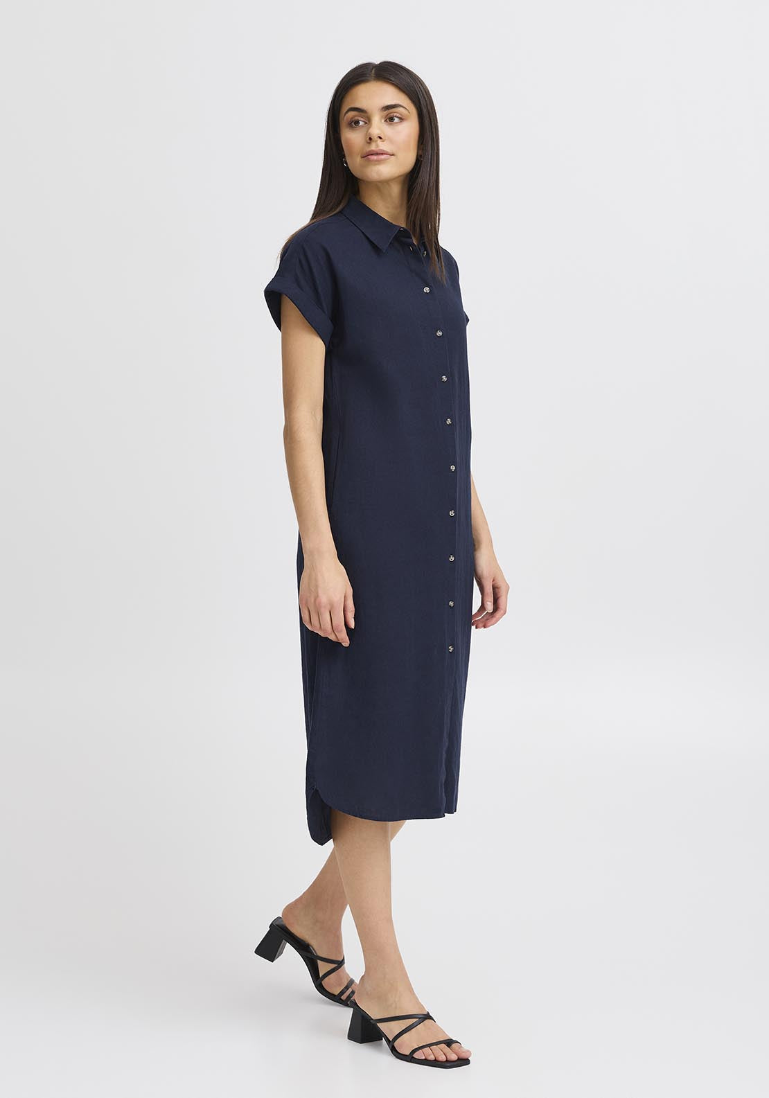 Fransa Casual Short Sleeve Light Woven Dress - Navy Blazer 1 Shaws Department Stores