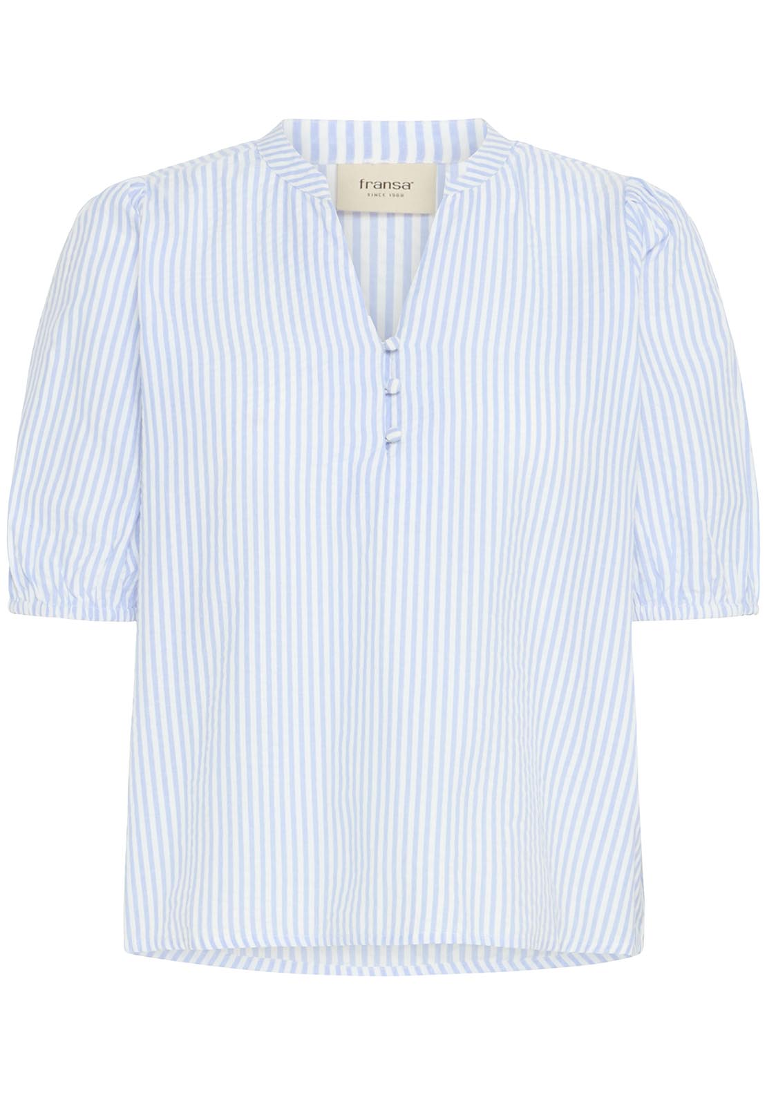 Fransa Short Sleeve Blouse - Cashmere Blue Stripes 1 Shaws Department Stores