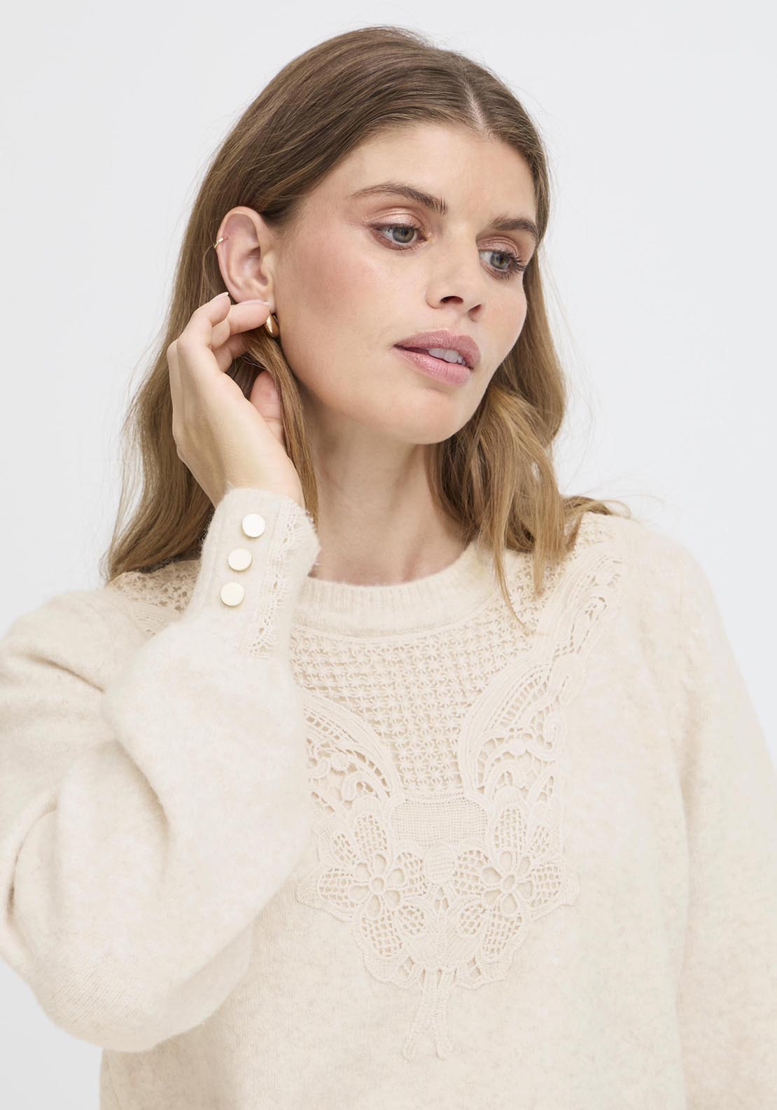 Fransa Ellen Pullover - Oatmeal Melange 3 Shaws Department Stores
