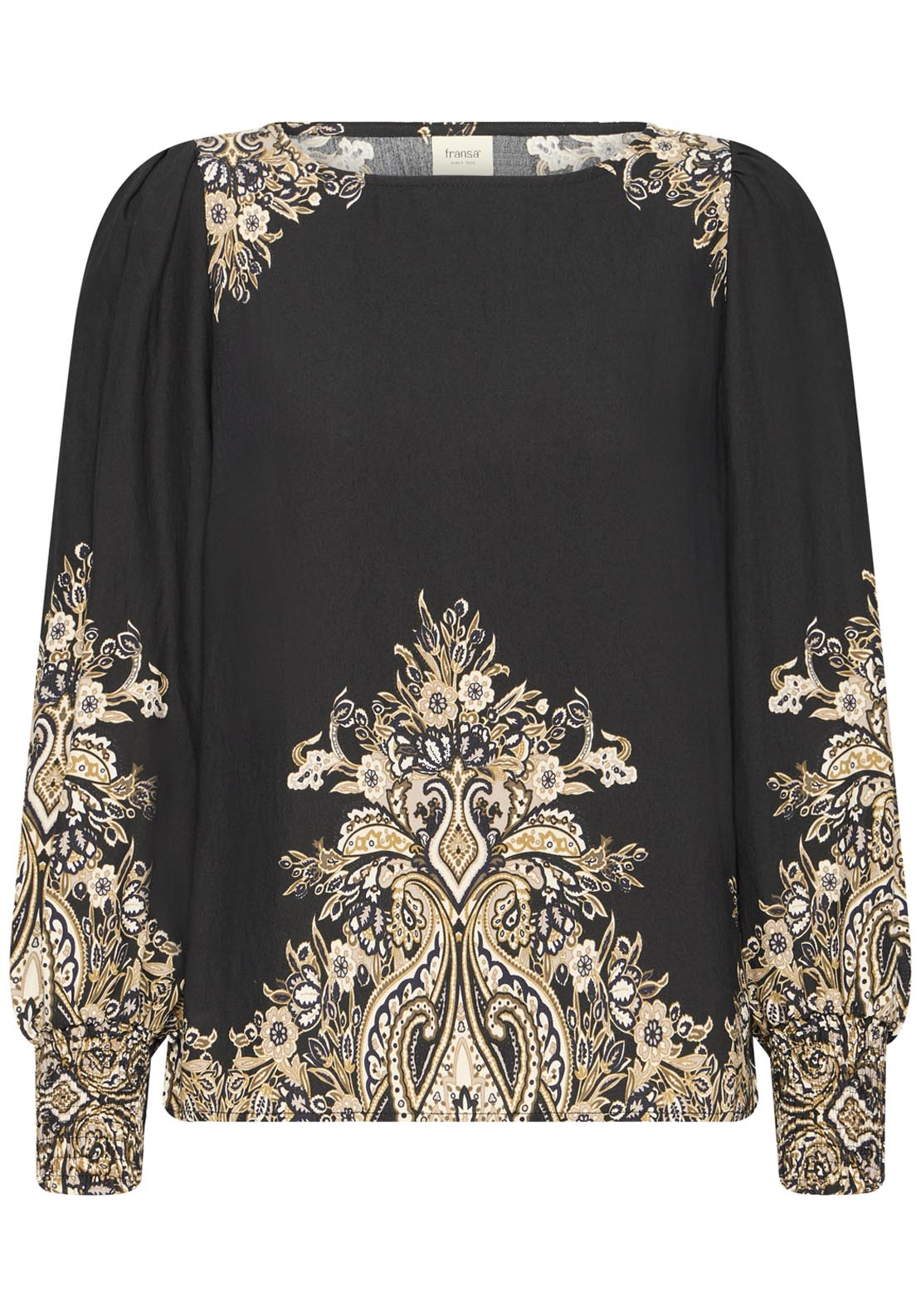 Fransa Long Sleeve Blouse - Black Paisley 8 Shaws Department Stores