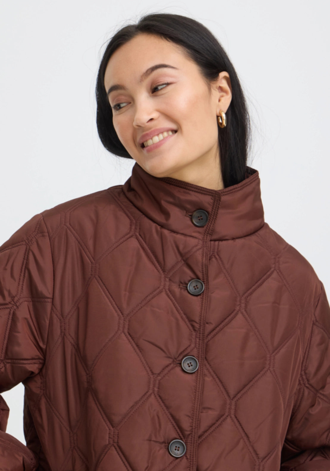 High Neck Padded Jacket - Rum Raisin