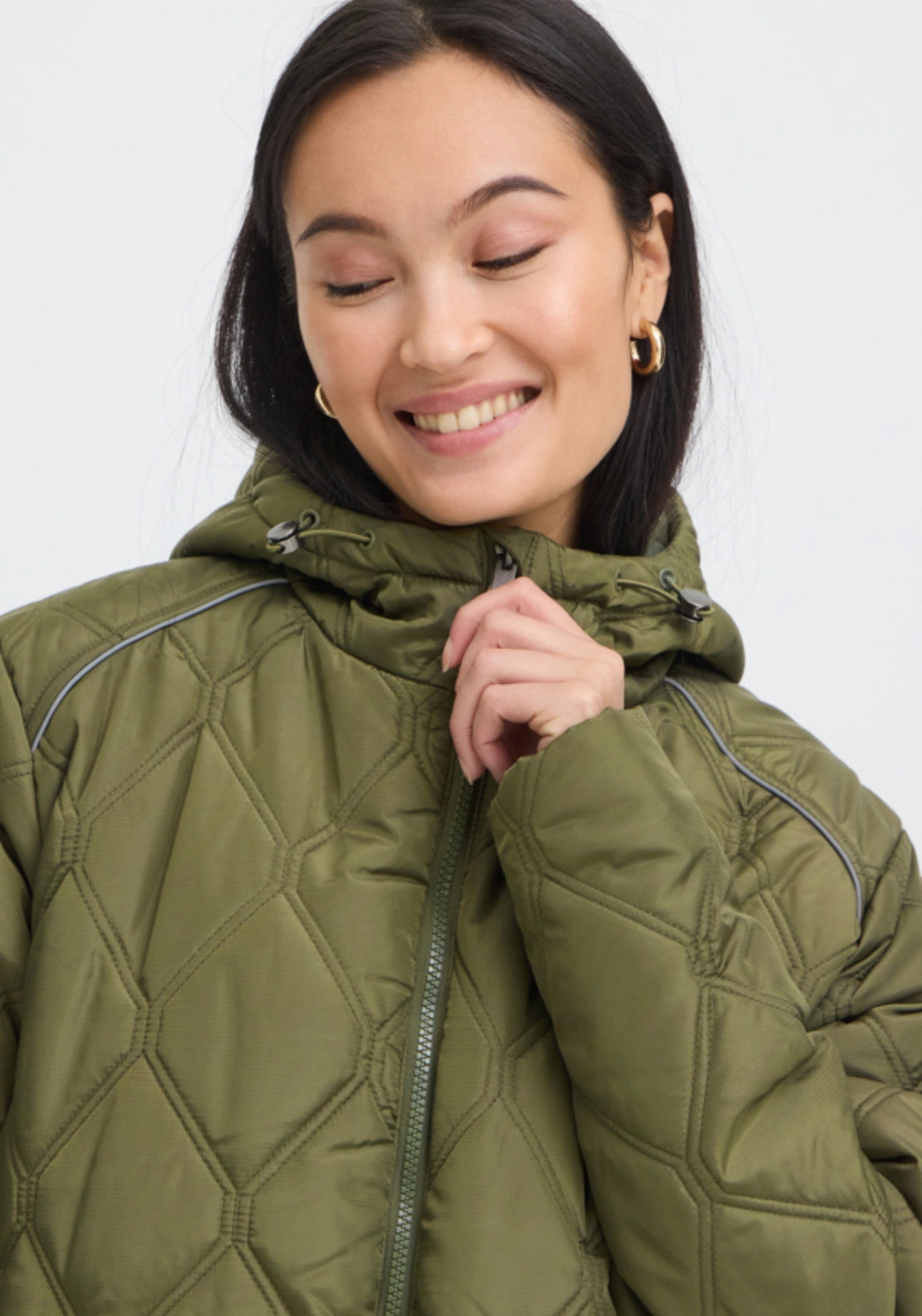 High Neck Padded Jacket - Green