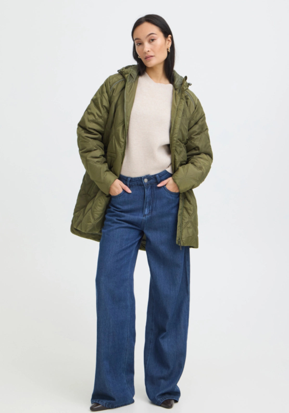 High Neck Padded Jacket - Green