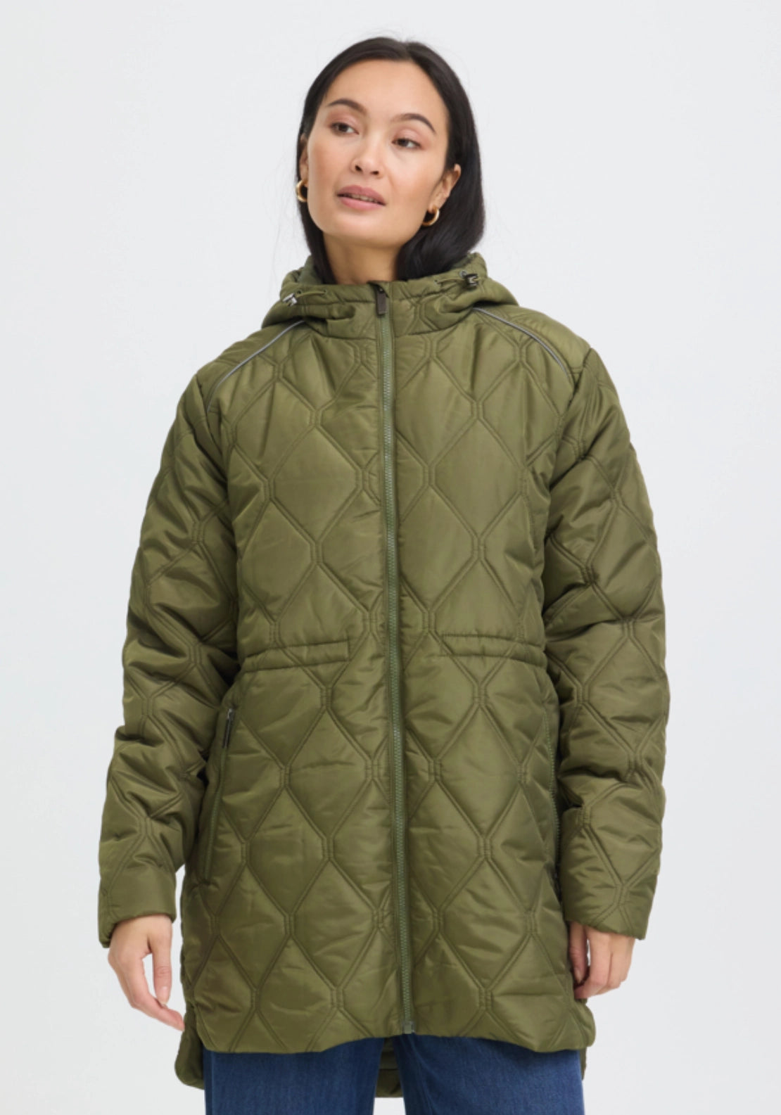 High Neck Padded Jacket - Green