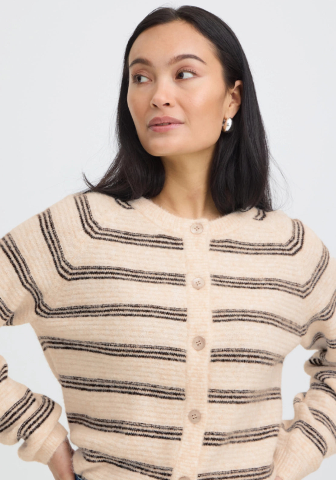 Stripe Knit Cardigan - Oatmeal Stripe