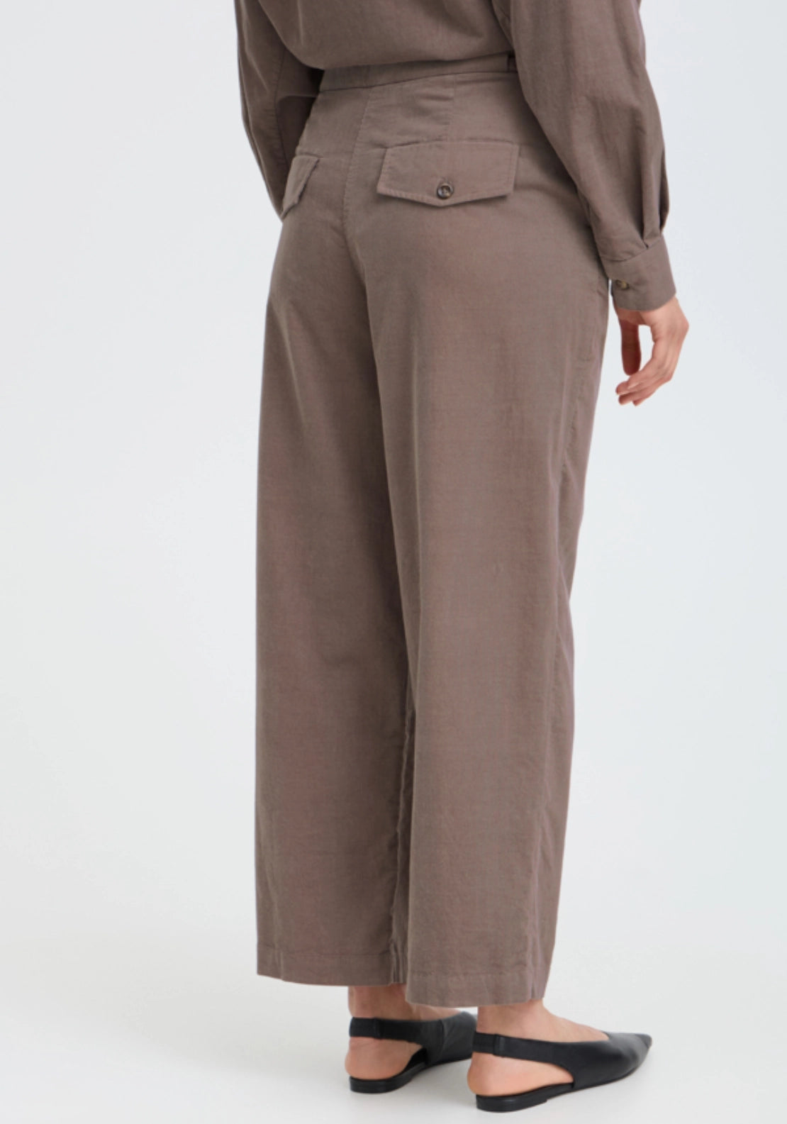 Wide Leg Ankle Trousers - Driftwood