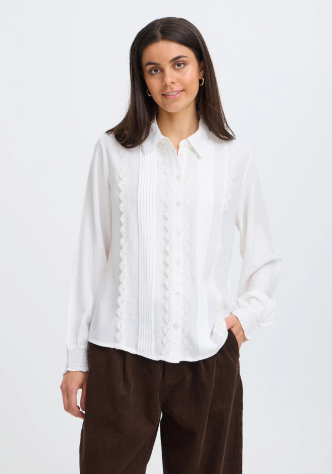 Lace Lapel Shirt - White