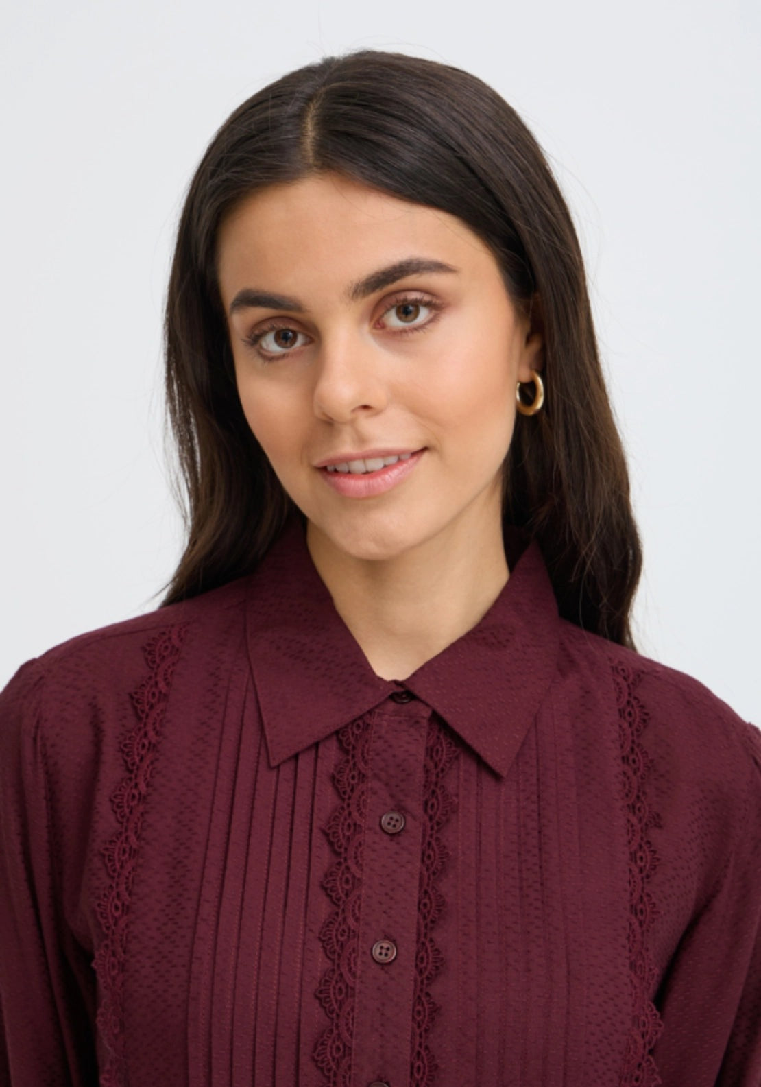 Lace Lapel Shirt - Red