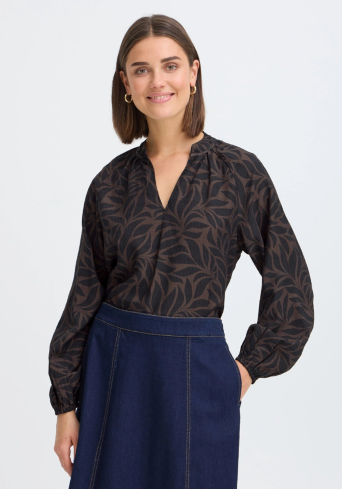 Botanical Blouse - Hot Fudge Driftwood