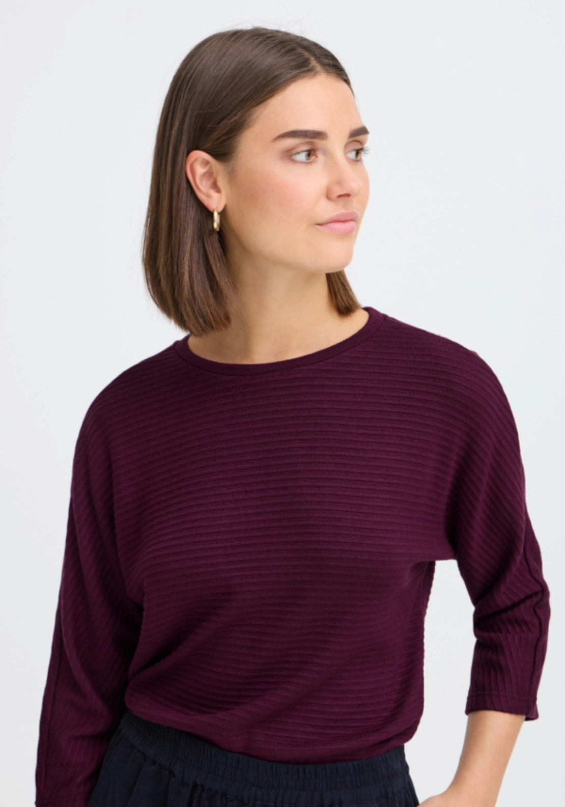 Mid Sleeve Ribbed Top - Red